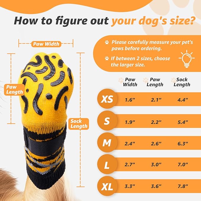 Reflective Dog Socks to Prevent Licking Paws, Dog Paw Protector, Hardwood Floors Anti Slip, Non Slip Dog Socks with Grippers, Dog Booties and Paw Protectors for Indoor Use - Size Medium