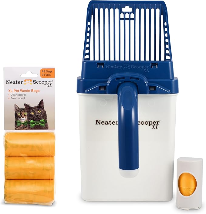 Neater Pet Brands Neater Scooper XL Cat Litter Scoop, 60 Refill Bags – Extra-Large Capacity Mess-Free Cat Litter Scooper with Bag for Large & Multiple Cats, Spill-Proof Litter Box Scooper with Holder