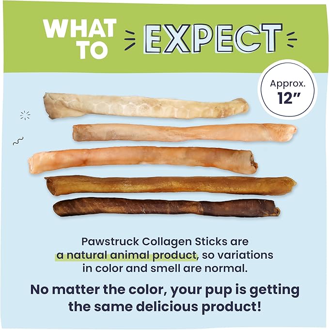 Pawstruck Natural Large 12" Beef Collagen Sticks for Dogs – Long-Lasting Rawhide Alternative, High Protein Treats with Chondroitin & Glucosamine – 5 Pack