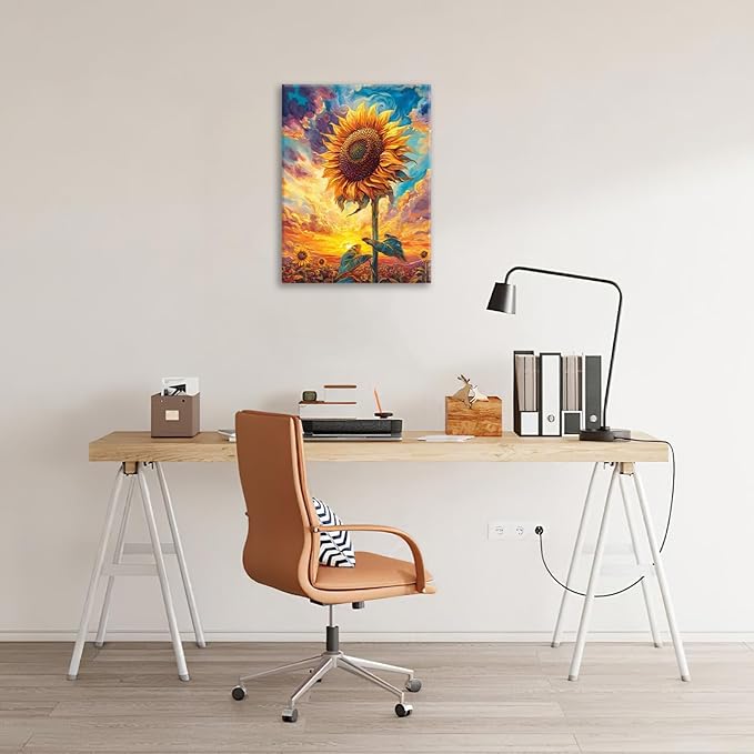 Sunflower Wall Art Canvas Yellow Floral Wall Decor Prints Framed Painting Pictures Gifts Artwork for Bathroom Bedroom Living Dining 12"x16"