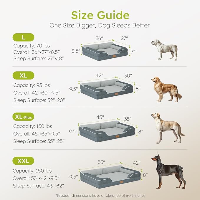 Dog Beds for Large Dogs, Orthopedic Dog Bed with Cooling Gel Memory Foam, Waterproof Large Pet Bed with Removable Washable Cover, 36" Pet Sofa Couch Dutch Velvet with Bone Toy, Dark Gray