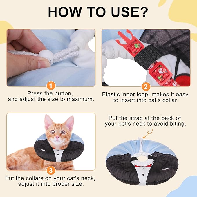 BEAUTYZOO Cat Cone Collar Soft, Cat Recovery E Collars After Surgery to Stop Licking, Adjustable Elizabeth Circle Collar Cute Pet Donut Pillow for Cats Kitten Puppy Small Dogs, Black Suit M