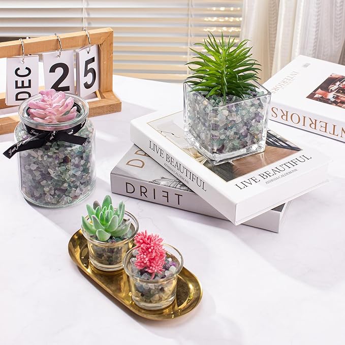 0.5 Lb/230g Fluorite Crystal Chips Stones Decorative Crystal Pebbles, Irregular Shaped Natural Quartz Stones Aquarium Gravel Rocks for Vases Filler, Garden and Fish Tank Decoration