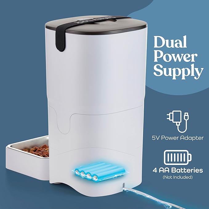 Smart Automatic Cat Feeder - 6-L Reliable Automatic Cat Food Dispenser with Display LCD Screen for Easy Set Up - (White)