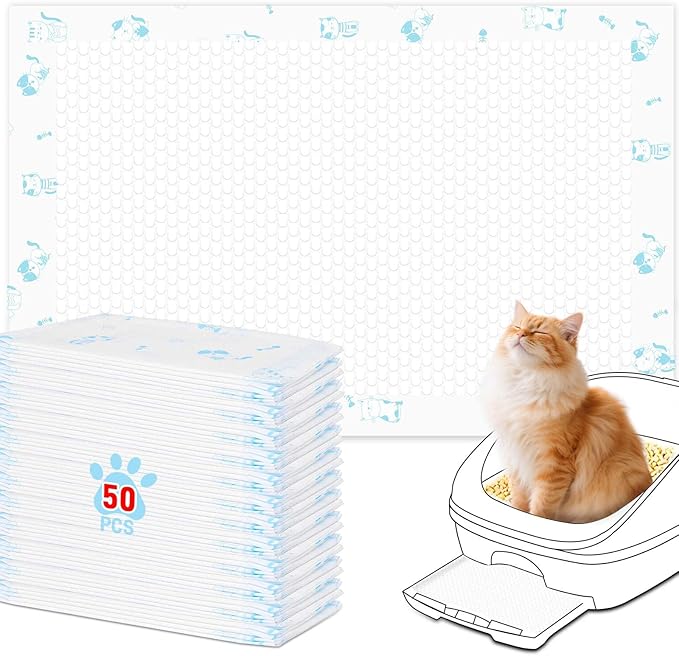 Cat Pads 50 ct Super Absorbent Pet Pee Pads Compatible with Tidy Cats Breeze Litter System 16.9x11.4 Inch Litter Pad for Litter Box