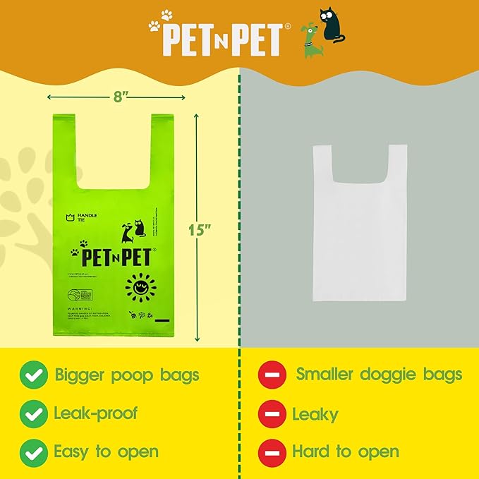 Pet N Pet 200 Counts Unscented Dog Poop Bags Rolls with Tie Handles, 38% Plant Based & 62% PE Poop Bags for Dogs, Extra-Thick Doggie Poo Bag, Pet Waste Bag