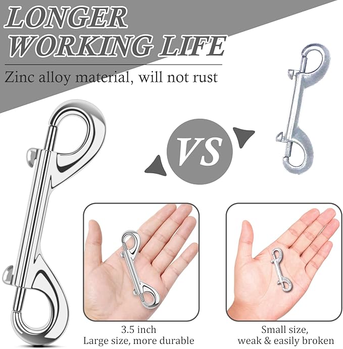 ERKOON 3.5 inch Double Ended snap Hooks,110lbs Metal Clips Load Capacity Zinc Alloy Double Sided Clips Heavy Duty Trigger Snap for Dogs Leashes/Water Bucket/Horse Feed/Hammocks Bolt snap