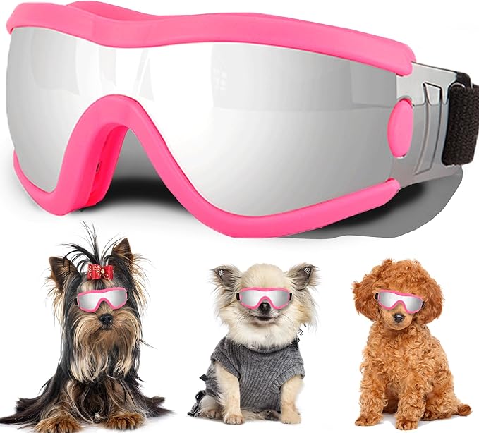 Small Dog Sunglasses with Adjustable Strap UV Protection, Winproof Puppy Sunglasses, Suitable for Dogs Eyes Protection，Soft Dog Goggles
