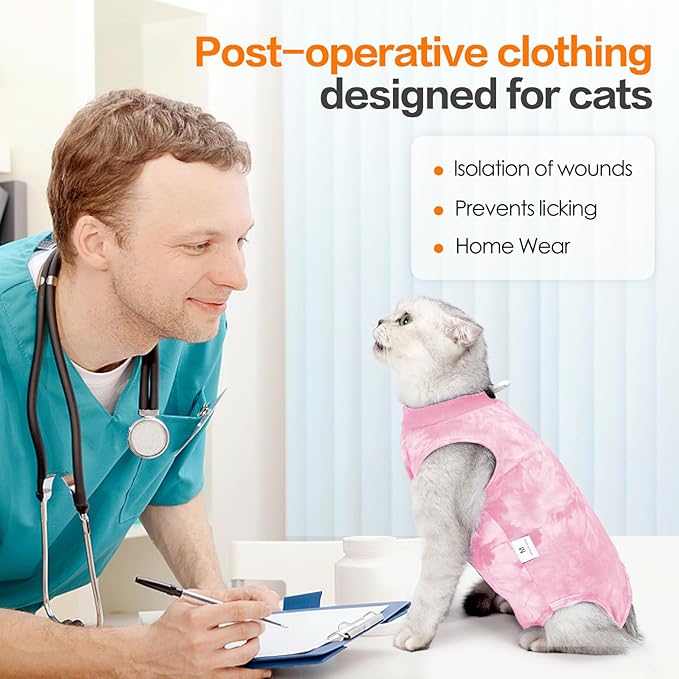 Cat Recovery Suit After Surgery, Cat Recovery Wear for Abdominal Wounds Cat Onesie Cone E-Collar Alternative,Pink L