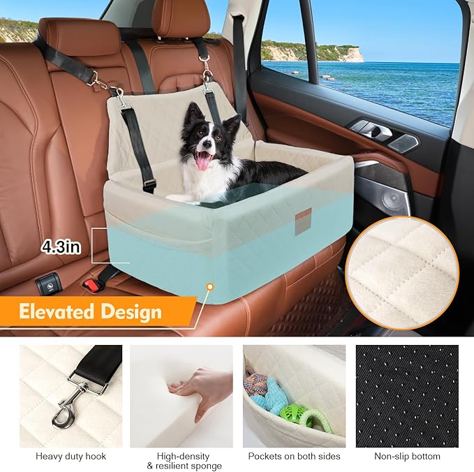Dog Car Seat for Large Medium Dogs,Washable Pet Carseat Under 55 lbs or 2 Small Dogs,Dog Booster Seat Travel Bed with Thick Cushion,2 Safety Leashes