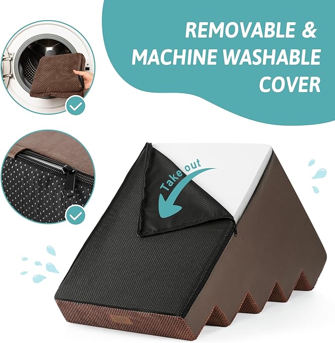 Dog Stairs for Small Dogs, 5 Tier Wider Pet Stairs for High Beds, 23.6" H Non-Slip Dog Steps for Old Cats, Puppies, Small Medium Dogs, 29.5x19.7x23.6 inch, Brown
