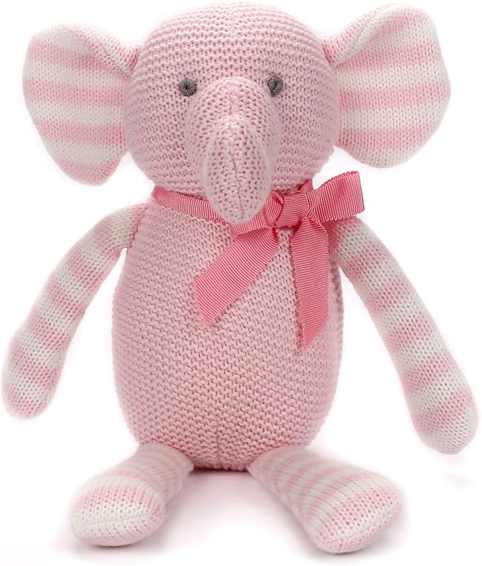 100% Organic Cotton Baby Toys Pink Elephant Stuffed Animals for Newborn 7.1"