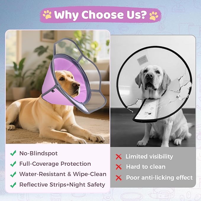 Soft Dog Cone Collar After Surgery Recovery,Adjustable E-Collar with Removable Shield,Lightweight,Breathable Anti-Licking Protective Cone for Large,Medium,Small Pets (Rose Pink, M (Neck:12''-15''))