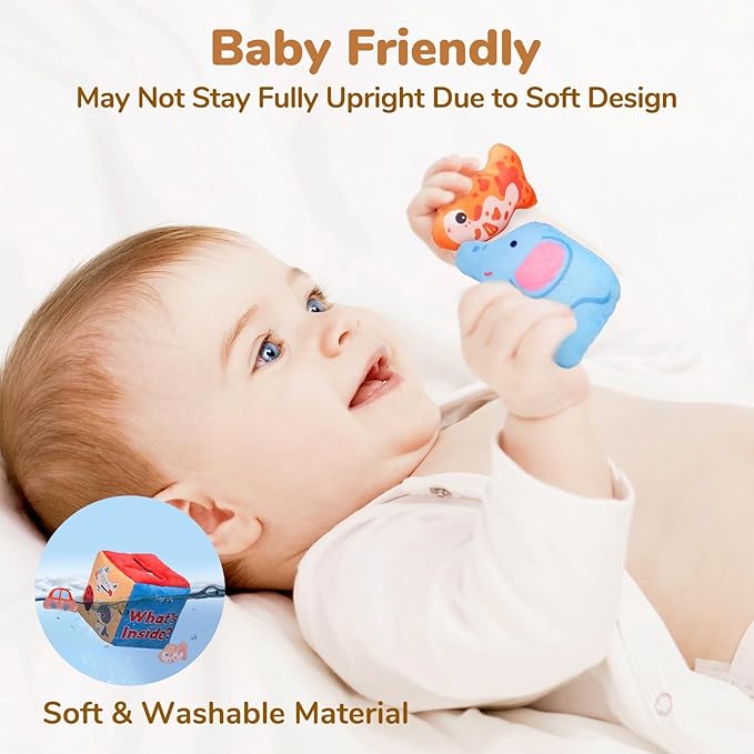 JoyCat Baby Toys 6-12 Months - Mystery Soft Box with 10 Sensory Objects, Rattle, Crinkle Paper, Mirror - What's Inside Box Infant Gifts, Soft Busy Toys 1-2 - Baby Birthday Gifts Boy Girl Chirstmas