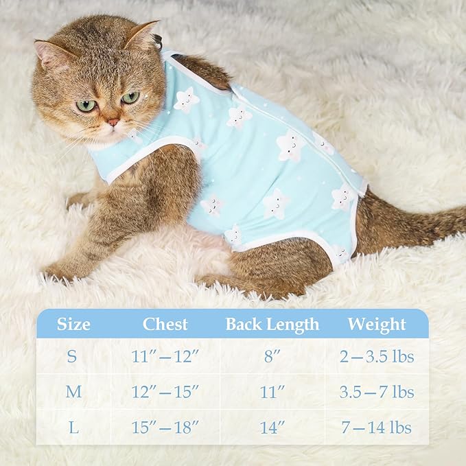 ANWA 2 Pack Cat Recovery Suit - Breathable Cat Onesie for Cats After Surgery Female, Kitten Surgery Recovery Suit Female Abdominal Wounds