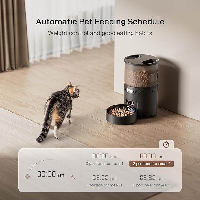Automatic Cat Feeder: 3L Auto Food Dispenser with Timed Feeding| 6 Meal Programmable& 1-20 Portion Precise Control- Easy to Clean & Setup for Cat Indoor| Desiccant Bag Keep Food Fresh