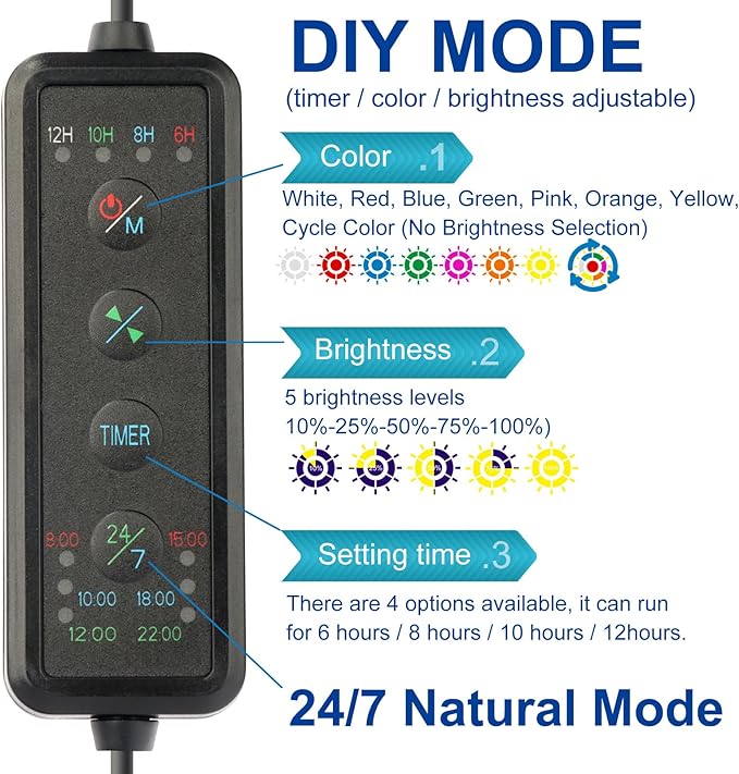 OYO WATER Aquarium LED Light 36"-38-44" with Timer, 24/7 Cycle, 5 Dimmable Brightness, Sunrise/Sunset Simulation for 10/20/30/55 Gallon Fish Tank