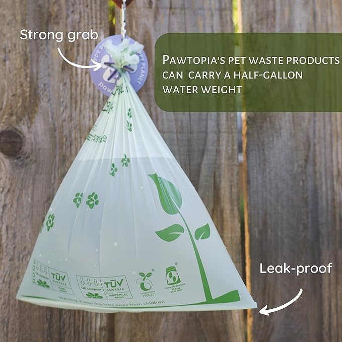 Certified Home Compostable Dog Poop Bags (60) + Pink Poop Bag Carrier, Biodegradable Poop Bags, Cat Litter, Vegetable Starches, Leakproof Dog Waste Bags, Easy to Open