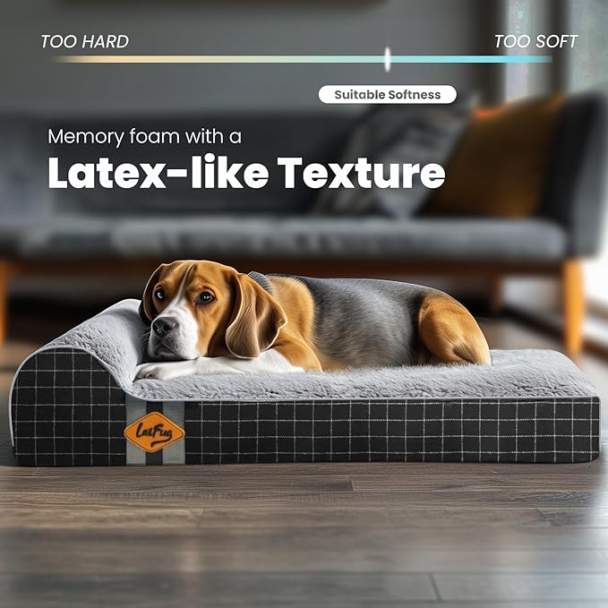 Laifug Orthopedic Memory Foam Dog Bed with Durable Water Proof Liner and Removable Washable Cover (Large (40"x25"x5.5"), Black Grid Gray)