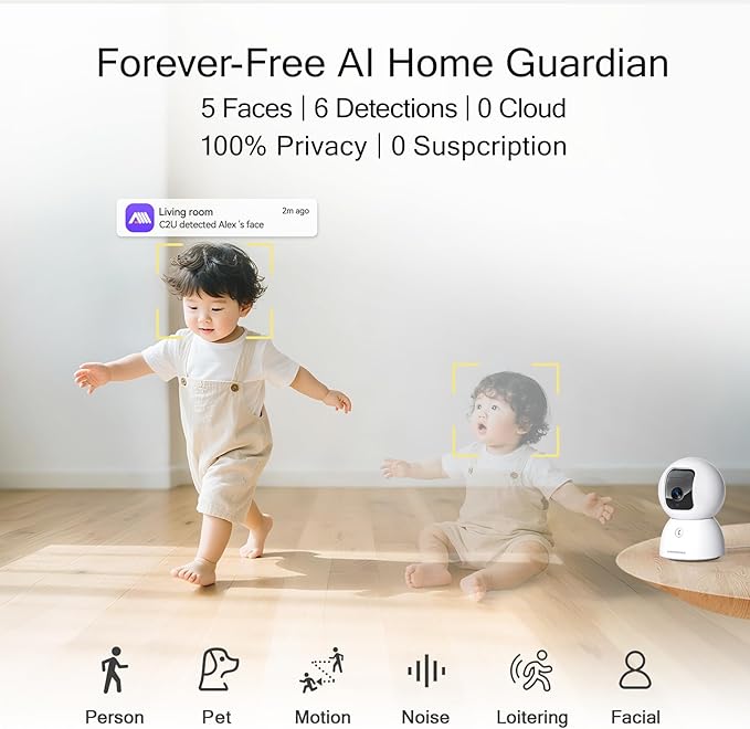 5G Security Camera Indoor, 3K Pet/Dog Camera with Speaker/Phone App, PTZ WiFi Baby Monitor Cameras for Home Security, 0-Glow Night Vision 2-Way Talk, AI Tracking Facial Recognition Time Lapse