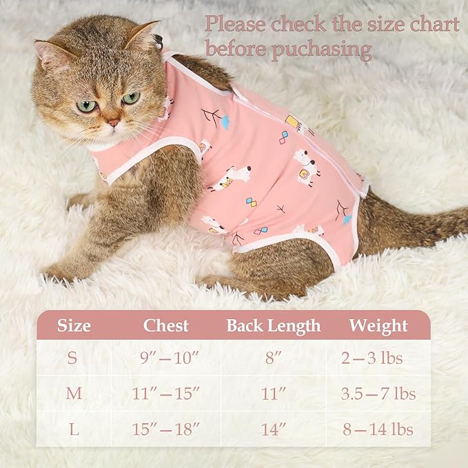 ANWA 2 Pack Cat Recovery Suit - Breathable Cat Onesie for Cats After Surgery Female, Kitten Surgery Recovery Suit Female Abdominal Wounds