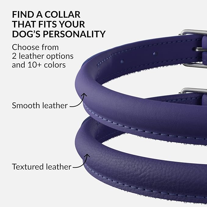 CollarDirect Rolled Leather Dog Collar, Soft Padded Round Puppy Collar, Handmade Genuine Leather Collar Dog Small Large Cat Collars 13 Colors (6 Inch, Purple Smooth)