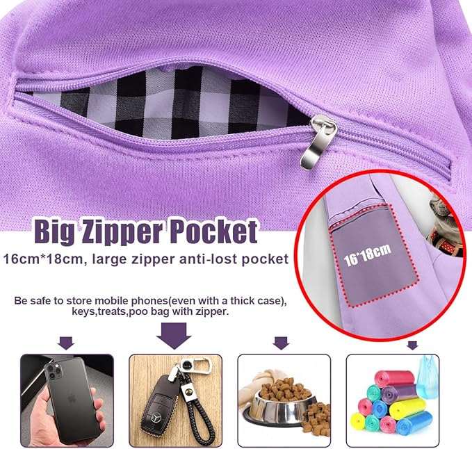 Tomkas Small Dog Sling Carrier - Zipper Pocket & Adjustable Strap - for 3-10 lbs Pets(Light Purple)
