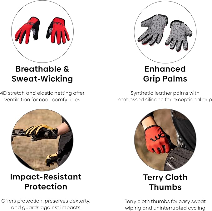 woom TENS Bike Gloves, Child’s & Youth Bicycle Full Finger Protection with Grip for Road Cycling & Mountain Biking (Boys & Girls)