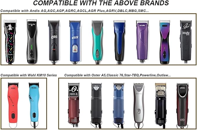 10 Blades Dog Grooming Blades Compatible with Andis/Oster A5/Wahl KM-10 Series Dog Clippers,Detachable Clipper Replacement Blade,Black (7PCS #10+30+40+3FC+4FC+5FC+7FC)