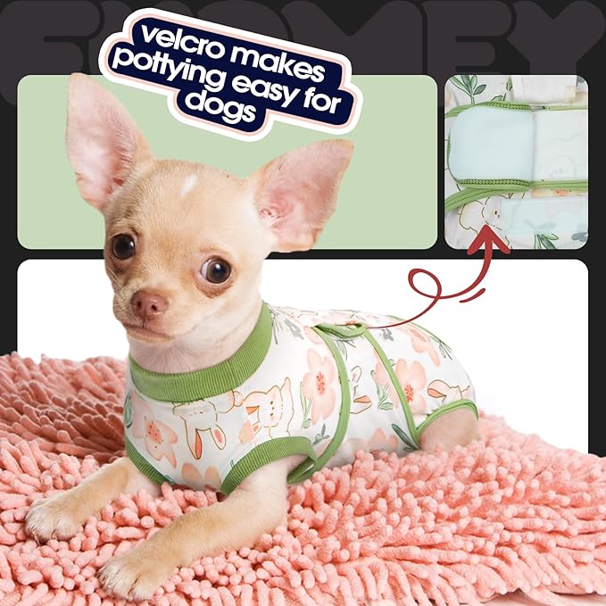FUAMEY Dog Recovery Suit Male,Dogs Surgery Neuter Suits Puppy Spay Shirts for Female Protect Dog's Skin Anti Licking Abdominal Wounds Doggie Onesie Pet Bodysuit Alternative to Cone Rabbit Flower XL