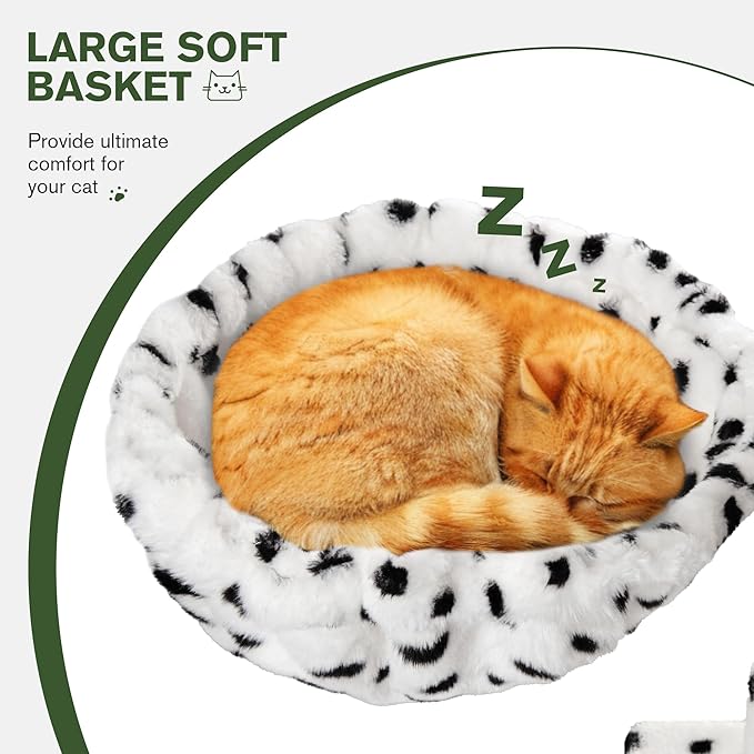 MUTICOR 66 Inches Multi-Level Large Cat Tree Tower for Indoor Big Feline/Cozy Plush Perches/Condo/Sisal Scratching Posts/Hammock and Baskets/Activity Center Play House/Wide Base/White & Black Spot