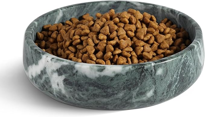 Green Marble Dog Bowl, 6lbs Non-Slip,Non-Tipping Heavy Dogs Food Bowl, Large Dog Dish, Weighted Food and Water Bowls for Large Dogs, Natural Marble, Easy to Clean, Holds 6 Cups
