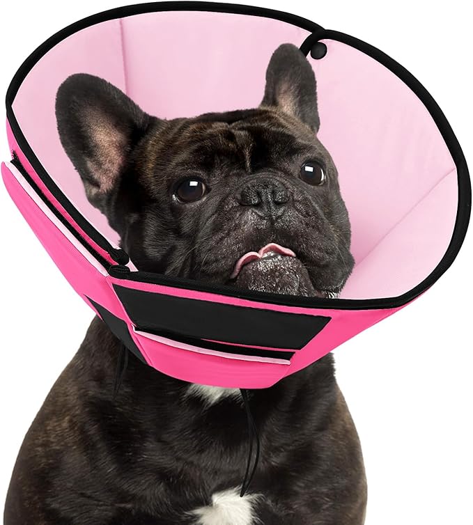 Dog Recovery Collar Cone for Medium Dogs, Adjustable Dog Cone Alternative After Surgery for Dogs to Stop Licking, Breathable Soft Cone for Medium Large Dogs, Pink M