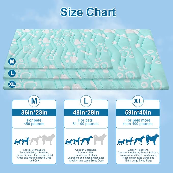 BEAUTYZOO Upgrade Dog Cooling Mat Extra Large, Reversible Self-Cooling Mat for Dogs, Thicken Pet Ice Cool Pad Blanket for Summer Kennel Sofa Bed Floor Car Seat, Machine Washable&Foldable, 48"x28"