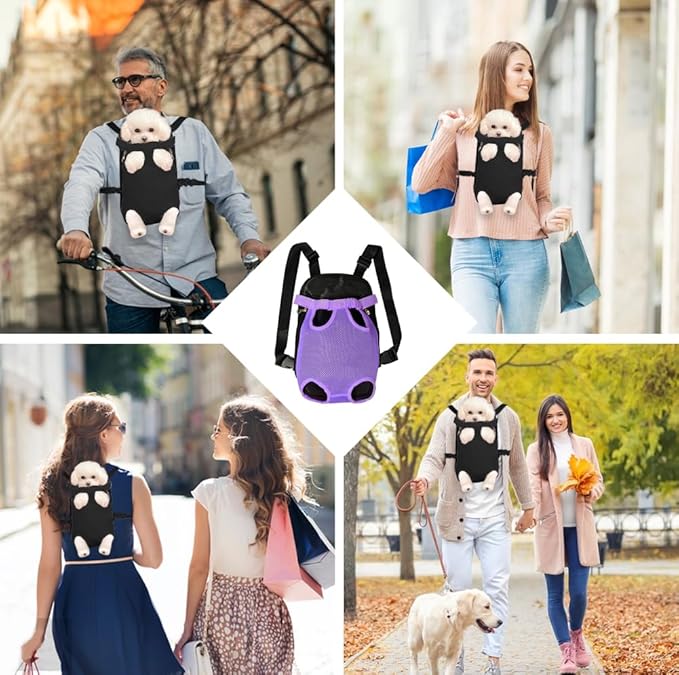 FEimaX Dog Carrier Backpack Pet Legs Out Front Cat Travel Bag, Adjustable Puppy Backpacks Carriers Hands-Free for Small Medium Dogs Cats Hiking Traveling Camping Daily Walking (Large, Purple)