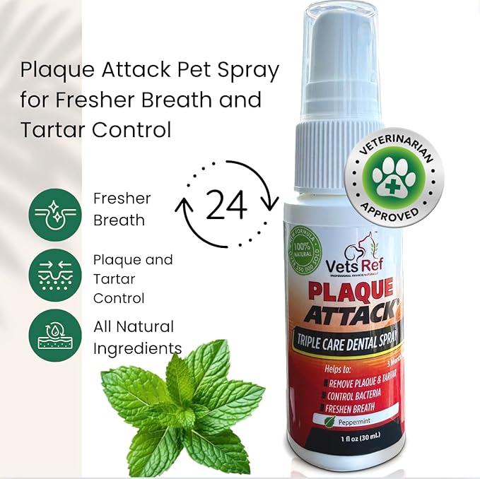 Pet Dental Spray, As Seen on TV, Eliminates Plaque & Tartar, Helps with Plaque and Tartar and Provides Instant Fresh Breath - Includes 3 Months' Supply of Peppermint Spray, 1fl. OZ (30ML)