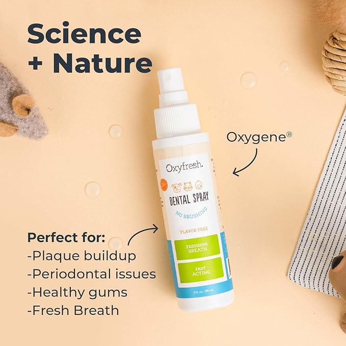 Oxyfresh Advanced Pet Dental Spray – Instant Dog and Cat Fresh Breath: Easiest No Brushing Pet Dental Solution for Dogs and Cats – Best Way to Fight Plaque, Keep Teeth & Gums Healthy, 8oz.