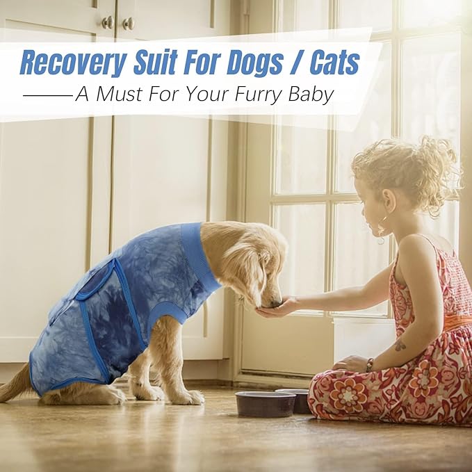 Kuoser Dog Surgery Recovery Suit, Anti Licking Pet Surgical Suit for Dogs Male Neuter, Female Dog Surgery Suit for Spay Subsititute E-Collar Cone, Dogs Body Suits After Surgery Blue Tie Dye S