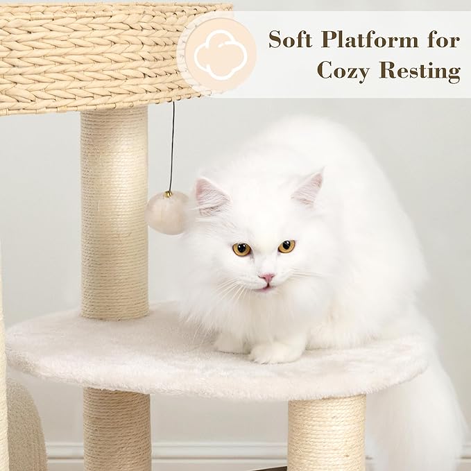 KAMABOKO Modern Cat Tree, 39" Tall Cat Trees for Kittens Climb Play & Rest, Cat-Tree for Indoor Cats w/Natural Sisal Scratching Posts, Hand-Woven Condo & Top Perch