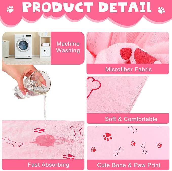 Chumia 4 Pcs Dog Towels for Drying Dog Puppy Bulk Microfiber Absorbent Paw Towel Pet Bathing Supplies Quick Drying for Medium Cats Pets Shower(24 x 40 Inch,Pink)