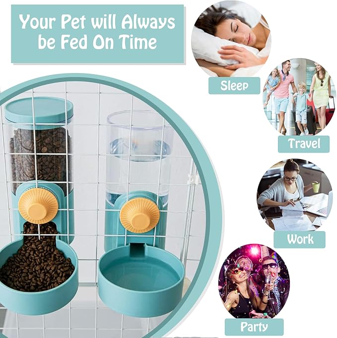 Hanging Automatic Rabbit Water Dispenser, Auto Dog Kennel Water Dispenser 35OZ Gravity Bunny Feeder, Dog Cage & Crate Waterer for Rabbit Guinea Pig Hedgehog Ferret Kitty Puppy
