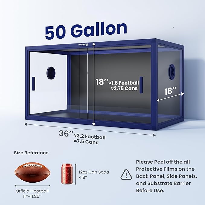 50 Gallon Bearded Dragon Tank, Reptile Enclosure for Easy Maintenance, Front Opening Reptile Tank with Top Screen Ventilation & Glass Sliding Door 36''x18''x18''