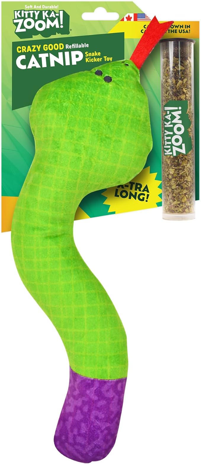 ZOOMIE Snake Kicker - Refillable Catnip Toy + Catnip | High Potency Hand Harvested Fresh | Soft Plush for Engaging Play