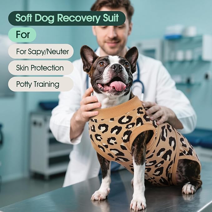 Kuoser Dog Recovery Suit for Dogs After Surgery,Professional Surgical Onesie for Female Male Dogs Spay Neuter,Soft Dog Surgery Suit Bodysuit for Abdominal Wounds Skin Disease,Coffee Leopard 2XL