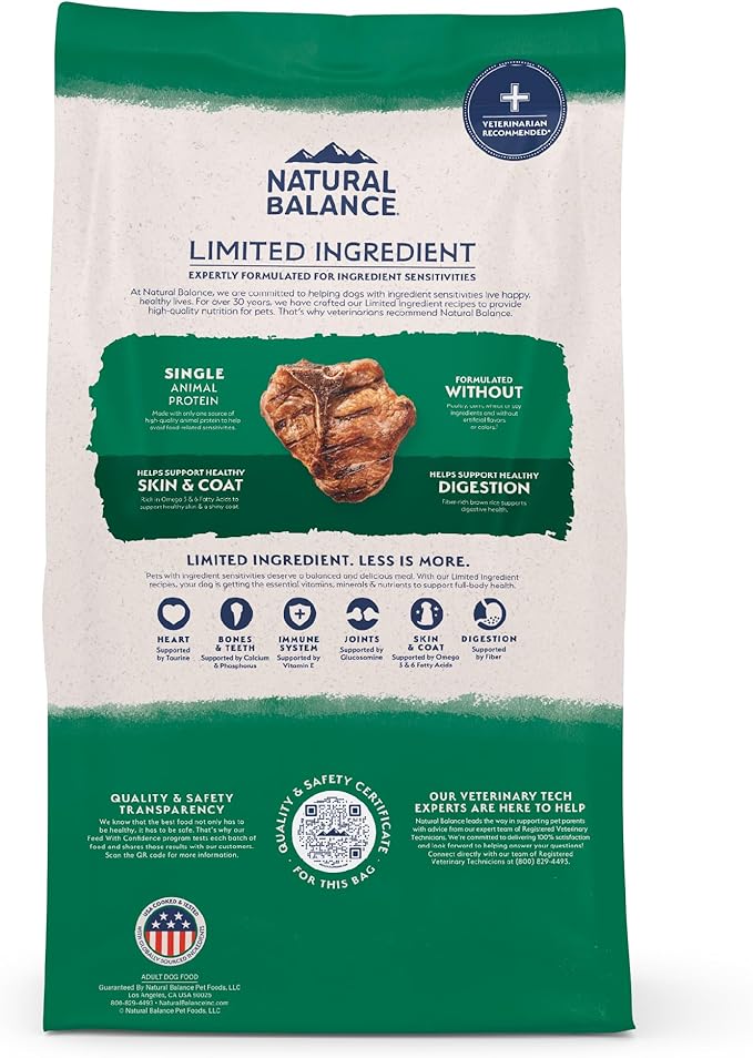 Natural Balance Limited Ingredient Adult Dry Dog Food with Healthy Grains, Lamb & Brown Rice Recipe, 4 Pound (Pack of 1)