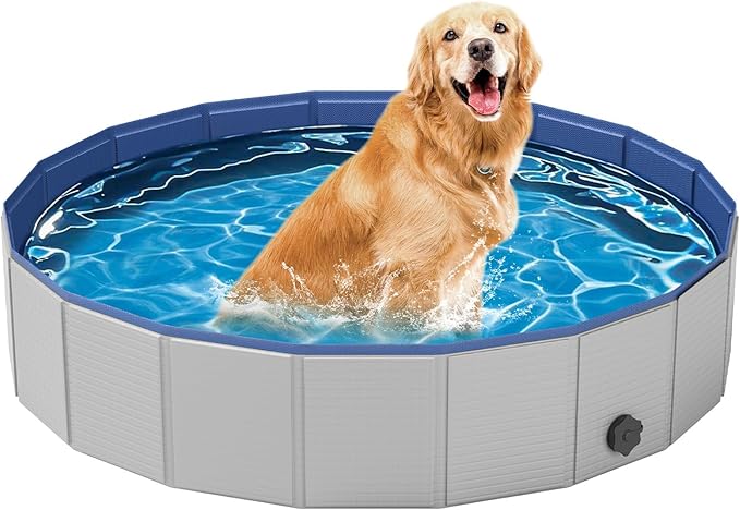Dog Pool for Medium Dogs, Foldable Plastic Pool for Dogs Slip-Resistant (40''x 12'')
