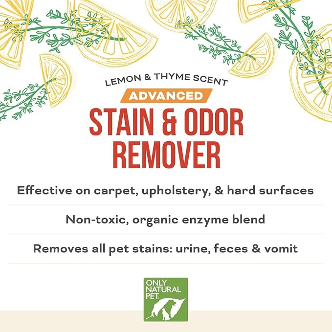 Only Natural Pet Advanced Dog Stain + Odor Remover with Oxy, All-Natural Professional Strength Enzymatic Cleaner - Pet Stain and Urine Odor Remover- 32 Fl Oz