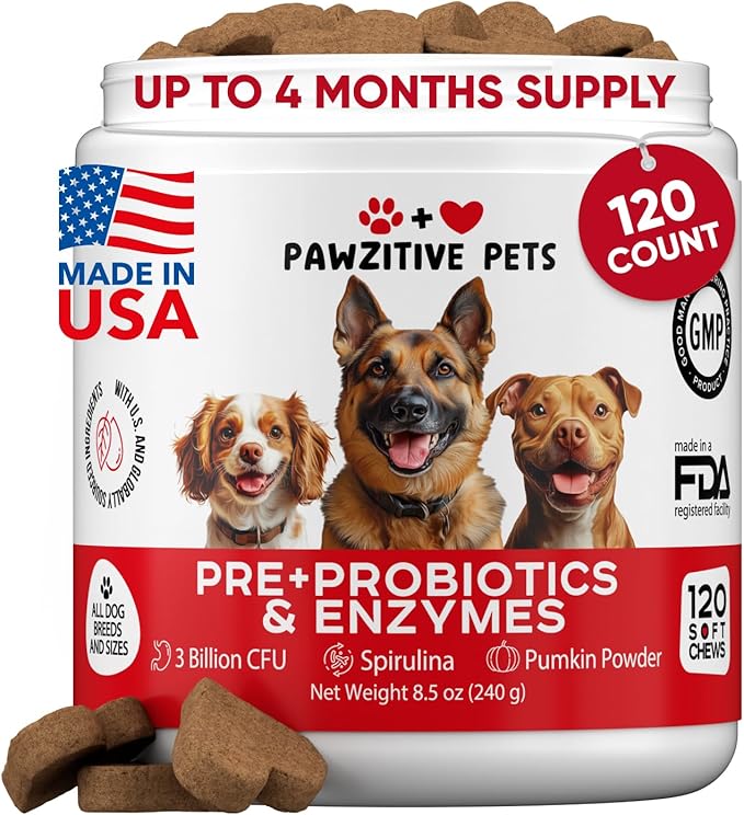 Probiotics for Dogs Digestive Health - Probiotic Chews for Gut Health, Itchy Skin Yeast, Diarrhea - USA Product - Immune Support Supplement - Dog Digestive Support & Allergy Relief Chews with Enzymes