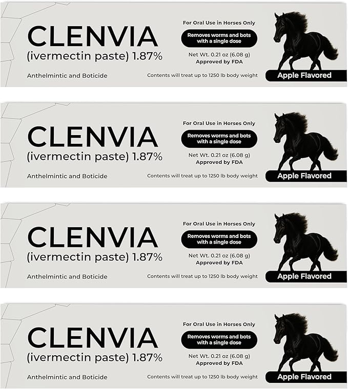 Horse Paste 1.87% – Apple Flavored Wormer – 6.08g Tube – Treats Up to 1250 lb (4 Pack)