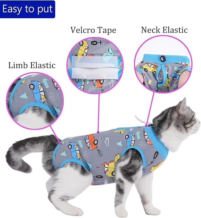 Cat Surgery Recovery Suit Professional for Surgical Abdominal Wound Or Skin Diseases E-Collar Alternative for Cats After Surgery Wear Pajama Suit (Gray, Small)